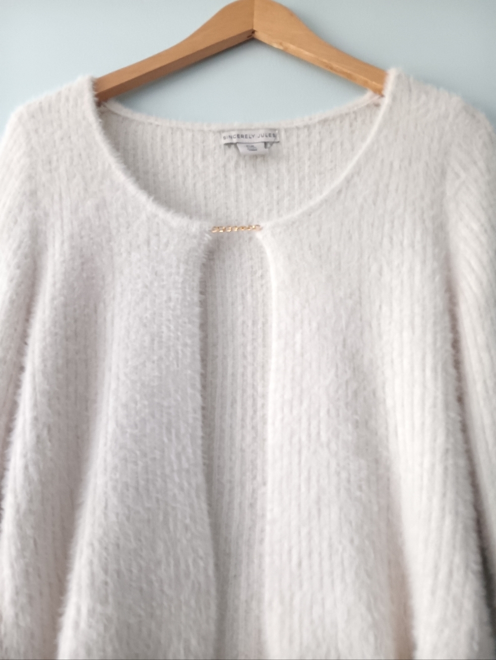 Sincerely Jules White Fuzzy Knit Cardigan M Cozy Soft Girl Minimalist - Picture 3 of 6
